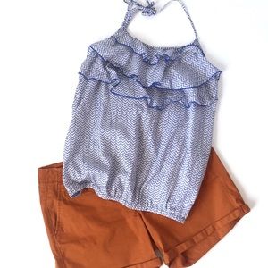 🌵Gap blue patterned ruffle halter top
